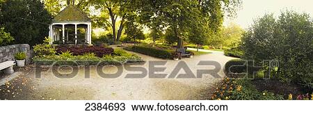 Stock Image - Gazebo and path at Boerner Botanical Garden; Whitnall Park, Wisconsin, United States of America. Fotosearch