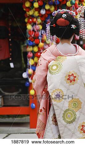Stock Photo - Geisha At A Temple, Rear View. Fotosearch