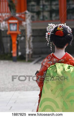 Geisha At Temple, Rear View View Large Photo Image Stock Photography - Geisha At Temple, Rear View. Fotosearch