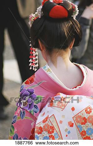 Geisha In Kimono, Rear View View Large Photo Image Stock Photograph - Geisha In Kimono, Rear View. Fotosearch