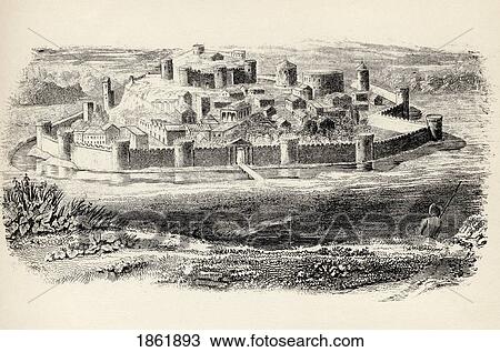 Stock Image - General Appearance Of A Fortified Mediaeval Town From The National Encylopaedia Published By William Mackenzie London Late 19Th Century. Fotosearch