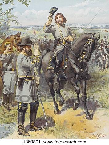 Stock Image - General Pickett Taking The Order To Charge From General Longstreet Battle Of Gettysburg July 3 1863 Artist H. A. Ogden. Fotosearch