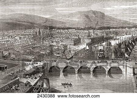 Stock Photo - General view of Belfast, Northern Ireland in the 19th century. From Cities of the World, published c. 1893.. Fotosearch