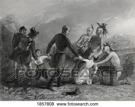 Stock Photo - General Wool Rescuing A Mexican Family From The Indians John Ellis Wool 1784-1869 Officer In The United States Army Engraving From A 19Th Century Print. Fotosearch