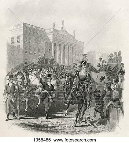 Stock Photograph - George Iv's State Visit To Ireland, August 12Th 1821. George Iv, George Augustus Frederick, 1762 To 1830. King Of The United Kingdom Of Great Britain And Ireland. Drawn By H. Warren. From History Of Ireland, Published C. 1854.. Fotosearch