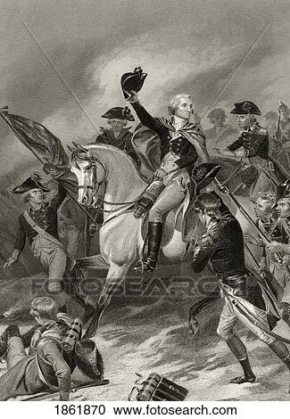 Stock Image - George Washington 1732 To 1799 At The Battle Of Princeton January 3 1777 After Alonzo Chappel From Life And Times Of Washington Volume 1 Published 1857. Fotosearch