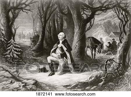 Stock Image - George Washington Prays At The American Revolutionary War Encampment Of Valley Forge During The Winter Of 1777ÃƒÆ’Ã‚Â»1778. After A Painting By Henry Brueckner.. Fotosearch