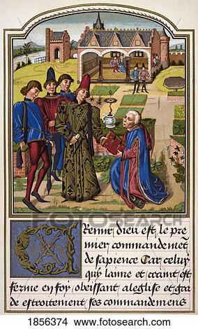 Picture - Georges Chastellain Died 1475 Burgundian Chronicler And Poet Offers His Book To Charles Duke Of Burgundy From Science And Literature In The Middle Ages By Paul Lacroix Published London 1878. Fotosearch