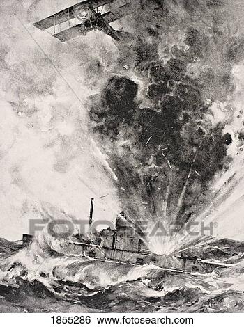 Stock Photograph - German Submarine Bombed And Sunk August 26 1915 By Squadron-Commander Arthur Wellesley Bigsworth R. N. From The War Illustrated Album Deluxe Published London 1916. Fotosearch