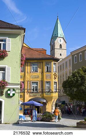 Stock Image - Germany, Bavaria, Chiemgau, Bad Reichenhall Market Place. Fotosearch