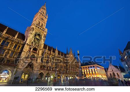 Stock Photo - Germany, Bavaria, Rathaus on Marienplatz at dusk; Munich. Fotosearch