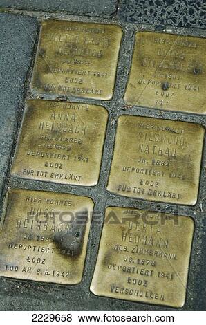 Stock Photo - Germany, Brass Cobbles As Memorial Marking Addresses Of Jews Deported From City During Nazi Period; Cologne. Fotosearch