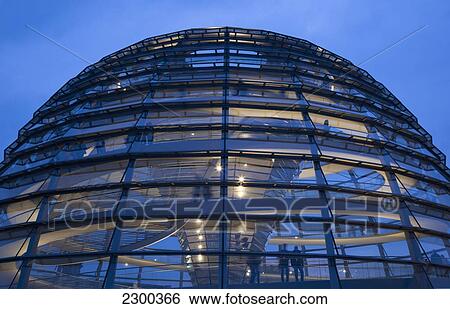 Stock Photograph - Germany, The Reichstag dome at dusk; Berlin. Fotosearch