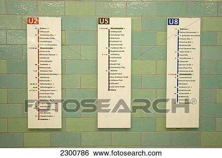 Stock Photograph - Germany, Underground Line Signs; Berlin. Fotosearch