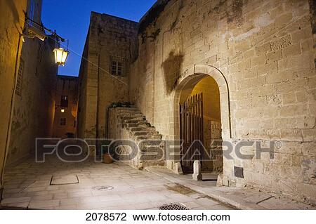 Gharreqin Gate At Night, Mdina, Malta View Large Photo Image Stock Image - Gharreqin Gate At Night, Mdina, Malta. Fotosearch