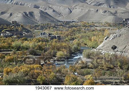 Stock Photo - Ghorband River And Fruit Trees In Autumn Colours, Parwan Province, Afghanistan. Fotosearch
