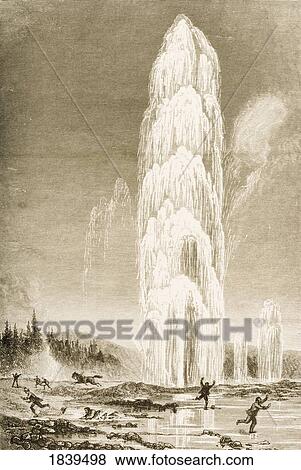Stock Photo - Giantess Geyser In Yellowstone National Park Erupting In 1870S. From American Pictures Drawn With Pen And Pencil By Rev Samuel Manning Circa 1880. Fotosearch