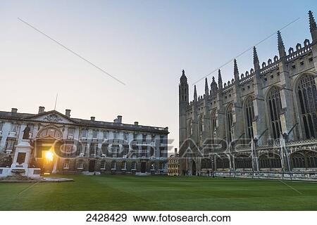 Stock Photo - Gibbs Building and Chapel of Kings College at dusk; Cambridge, Cambridgeshire, England. Fotosearch