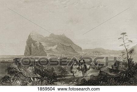 Gibraltar From The Lower Signal Tower At The Foot Of The Queen Of Spain´S Chair. 19Th Century Print. Drawn From Nature By Lieutenant H. E. Allen (Royal Engineers). Engraved By E. Finden View Large Photo Image Picture - Gibraltar From The Lower Signal Tower At The Foot Of The Queen Of Spain´S Chair. 19Th Century Print. Drawn From Nature By Lieutenant H. E. Allen (Royal Engineers). Engraved By E. Finden. Fotosearch