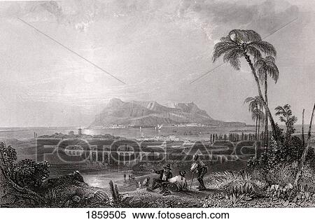 Gibraltar Seen From Algeciras. 19Th Century Print Drawn From Nature By Lieutenant H. E. Allen (Royal Engineers). Engraved By C. Bentley View Large Photo Image Stock Photography - Gibraltar Seen From Algeciras. 19Th Century Print Drawn From Nature By Lieutenant H. E. Allen (Royal Engineers). Engraved By C. Bentley. Fotosearch