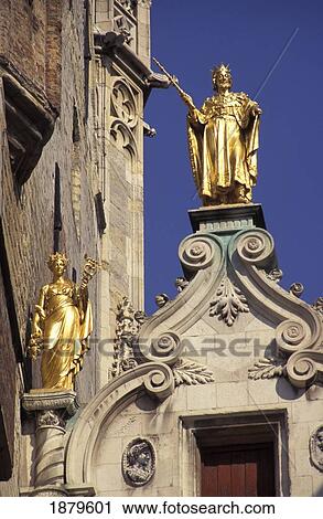 Stock Image - Gilded Statues On Bridge Over Blinde Ezelstraat. Fotosearch