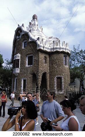 'Gingerbread' House Entrance, Gaudi's Parc Guell, Barcelona, Spain. View Large Photo Image Stock Image - 'Gingerbread' House Entrance, Gaudi's Parc Guell, Barcelona, Spain.. Fotosearch