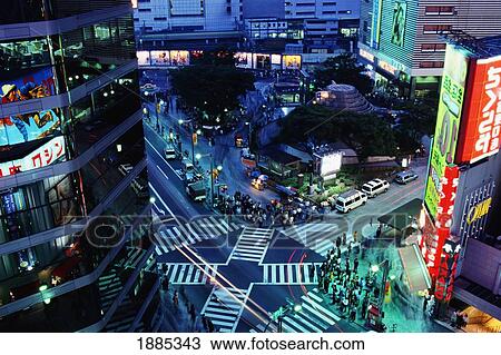 Ginza Crossing At Night, High Angle View View Large Photo Image Stock Image - Ginza Crossing At Night, High Angle View. Fotosearch