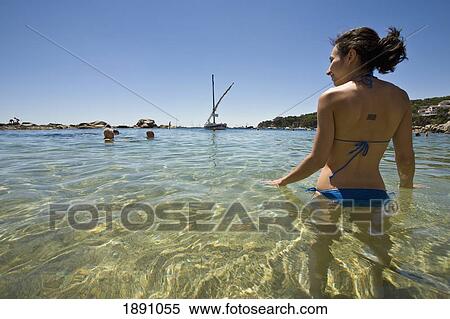Girl In Sea Near Calella Fishing Village View Large Photo Image Stock Photography - Girl In Sea Near Calella Fishing Village. Fotosearch