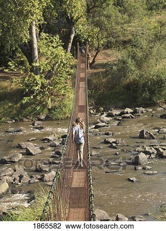 Girl Walking On Suspended Bridge, Kenya, Africa View Large Photo Image Stock Image - Girl Walking On Suspended Bridge, Kenya, Africa. Fotosearch