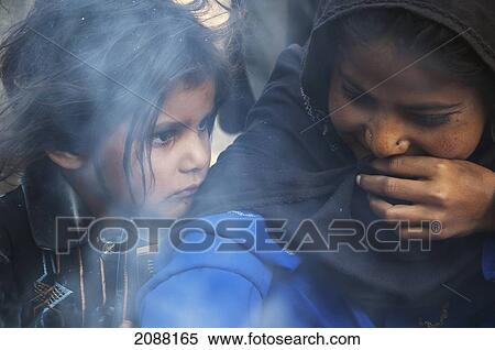 Stock Photography - Girls In A Relief Camp After The 8 October 2005 Earthquake, Bagh, Azad Kashmir, Pakistan. Fotosearch