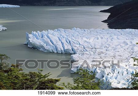 Stock Photo - Glacier Grey Spilling Off Hielo Sur. Fotosearch