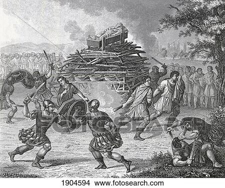 Picture - Gladiators Fighting During Funeral Games In Ancient Rome. From A 19Th Century Engraving.. Fotosearch