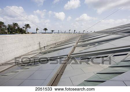 Stock Image - Glass Roof Of The Bibliotheca Alexandrina, The Modern Library Of Alexandria, Alexandria, Al Iskandar. Fotosearch