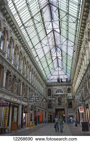 Stock Image - Glass-roofed shopping arcade near Pl. Hretska; Odessa, Ukraine. Fotosearch