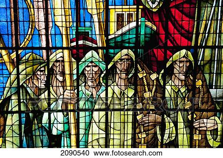 Stock Image - Glasswork Inside Casa De Juntas, House Of The Historical Archive Of The Basque Country, Gernika-Lumo, Basque Country, Spain. Fotosearch