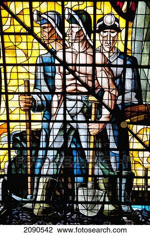 Stock Image - Glasswork Inside Casa De Juntas, House Of The Historical Archive Of The Basque Country, Gernika-Lumo, Basque Country, Spain. Fotosearch