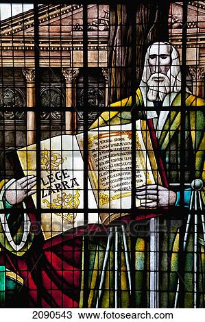 Stock Image - Glasswork Inside Casa De Juntas, House Of The Historical Archive Of The Basque Country, Gernika-Lumo, Basque Country, Spain. Fotosearch