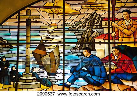 Stock Photo - Glasswork Inside Casa De Juntas, House Of The Historical Archive Of The Basque Country, Gernika-Lumo, Basque Country, Spain. Fotosearch
