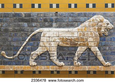 Stock Photo - Glazed Brick Lion In Relief From The Procession Street, Babylon, Dating From The Nebuchadnezzar Ii Period, Archeological Museum; Istanbul, Turkey. Fotosearch