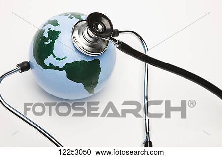 Stock Image - Globe with a stethoscope. Fotosearch