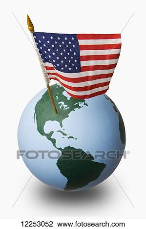 Stock Image - Globe with American flag. Fotosearch
