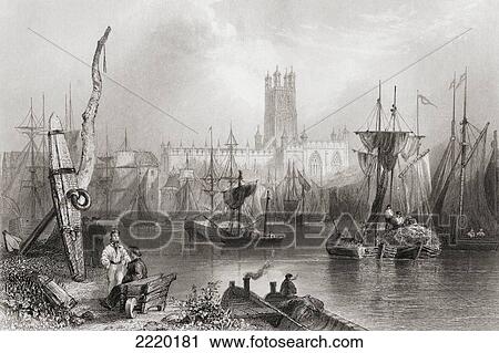 Stock Image - Gloucester, Gloucestershire, England In The Early 19Th Century. From The History Of England Published 1859.. Fotosearch