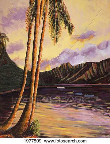 Glowing Kualoa (Diptych 1 Of 2), Hawaii, Oahu, Kualoa Point Left Side And Reflections At Sunset (Acrylic Painting) - Diptych Series With Image# 10242-60008-A7. View Large Photo Image Stock Photo - Glowing Kualoa (Diptych 1 Of 2), Hawaii, Oahu, Kualoa Point Left Side And Reflections At Sunset (Acrylic Painting) - Diptych Series With Image# 10242-60008-A7.. Fotosearch