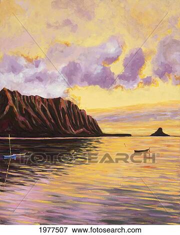 Glowing Kualoa (Diptych 2 Of 2), Hawaii, Oahu, Kualoa Point Right Side And Reflections At Sunset (Acrylic Painting) - Diptych Series With Image# 10242-60007-A7. View Large Photo Image Stock Photo - Glowing Kualoa (Diptych 2 Of 2), Hawaii, Oahu, Kualoa Point Right Side And Reflections At Sunset (Acrylic Painting) - Diptych Series With Image# 10242-60007-A7.. Fotosearch