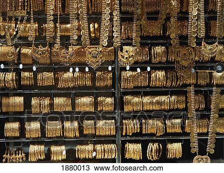 Stock Image - Gold Jewellery For Sale In The Gold Souq, Close Up. Fotosearch