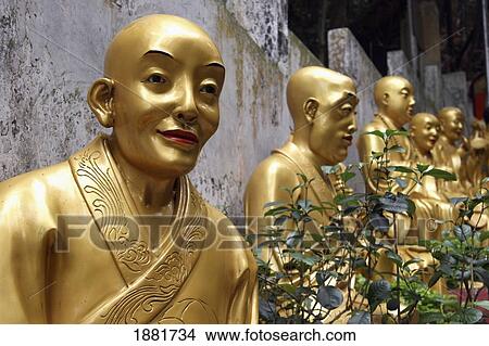 Golden Buddhas Lined Up View Large Photo Image Picture - Golden Buddhas Lined Up. Fotosearch