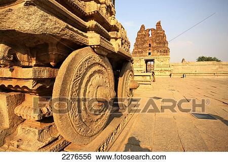 Stock Photograph - Golden chariot at Vittala Temple; Hampi, Karnataka, India. Fotosearch