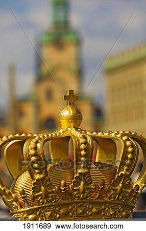 Stock Photo - Golden Crown On Skeppsholmsbron Bridge, Skeppsholmen, Stockholm, Sweden. Fotosearch