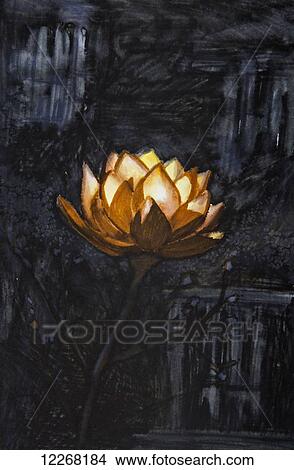 Picture - Golden flower on black background. Fotosearch