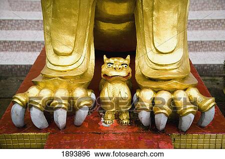 Golden Lion Guardians At Entrance To Sam Poh Temple View Large Photo Image Stock Photograph - Golden Lion Guardians At Entrance To Sam Poh Temple. Fotosearch